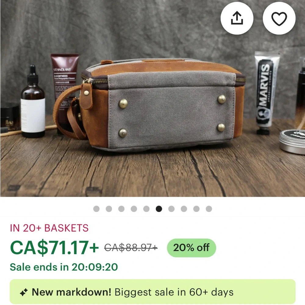 🍾🥂Host pick🎉NWOT waxed canvas & leather Men's toiletry Bag - Picture 8 of 10